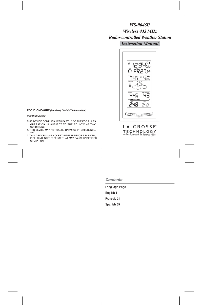 Page n°1 - Manuel utilisateur La Crosse Technology WS-9046U