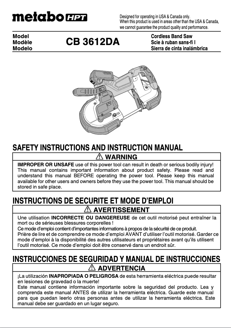 Page n°1 - Manuel utilisateur Metabo CB 3612DA