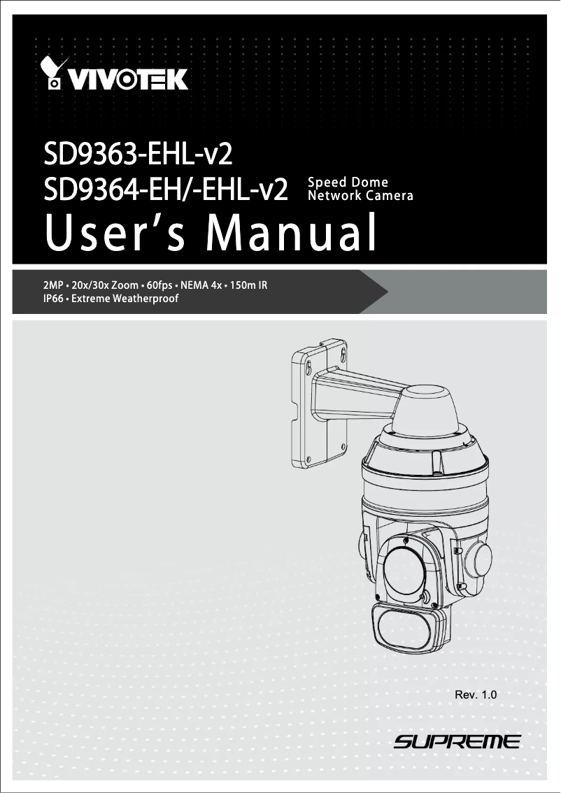 Page 1 de la notice Manuel utilisateur Vivotek Speed Dome SD9364-EHL-V2