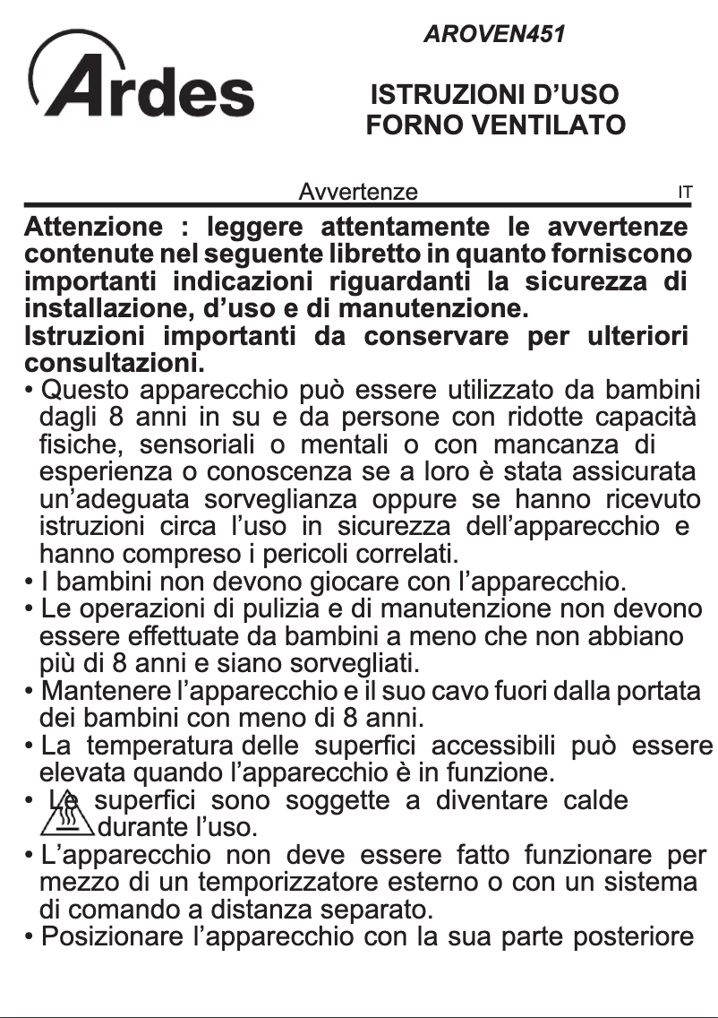 Page n°1 - Manuel utilisateur Ardes AROVEN451