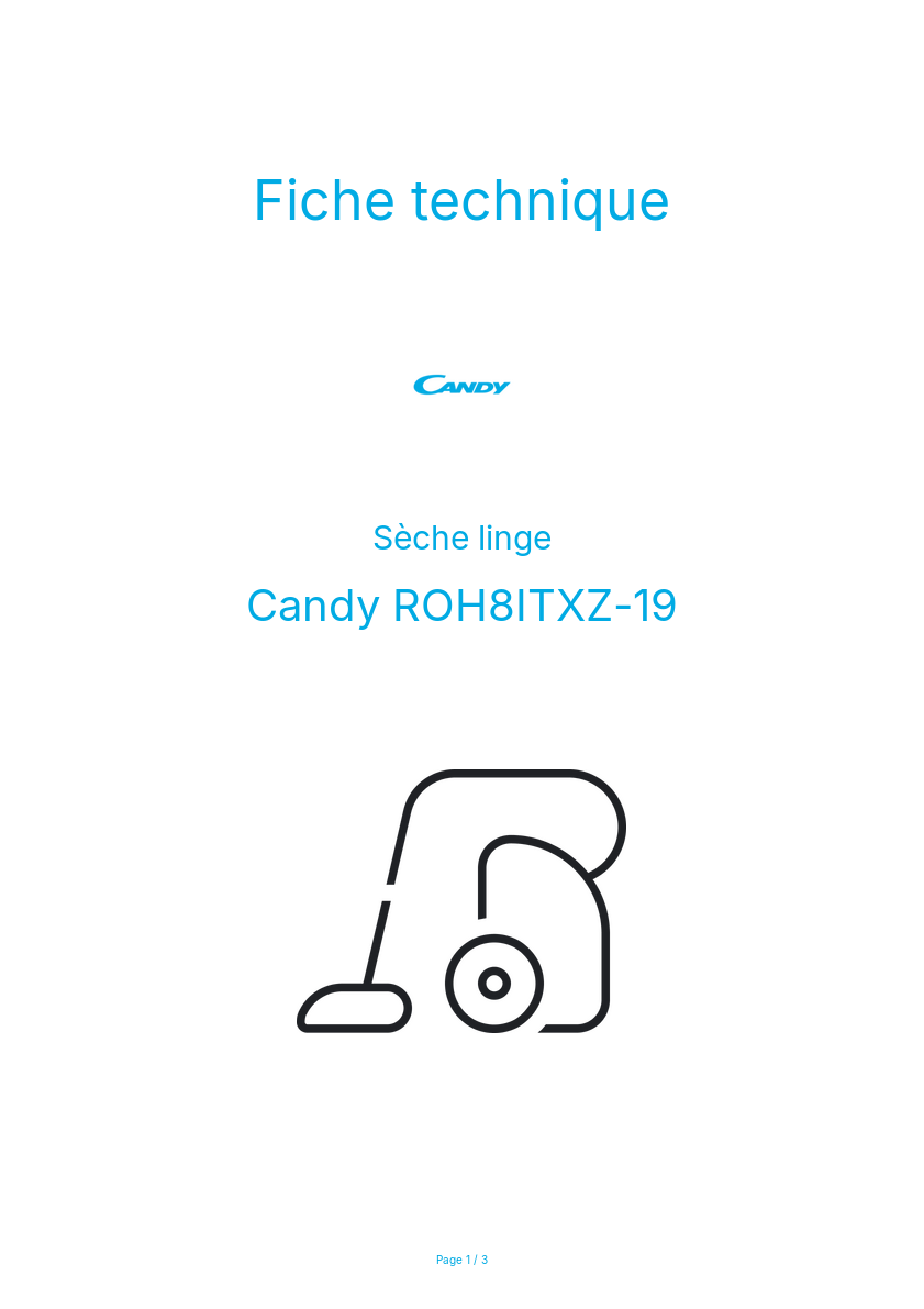 Page n°1 - Fiche technique Candy ROH8ITXZ-19