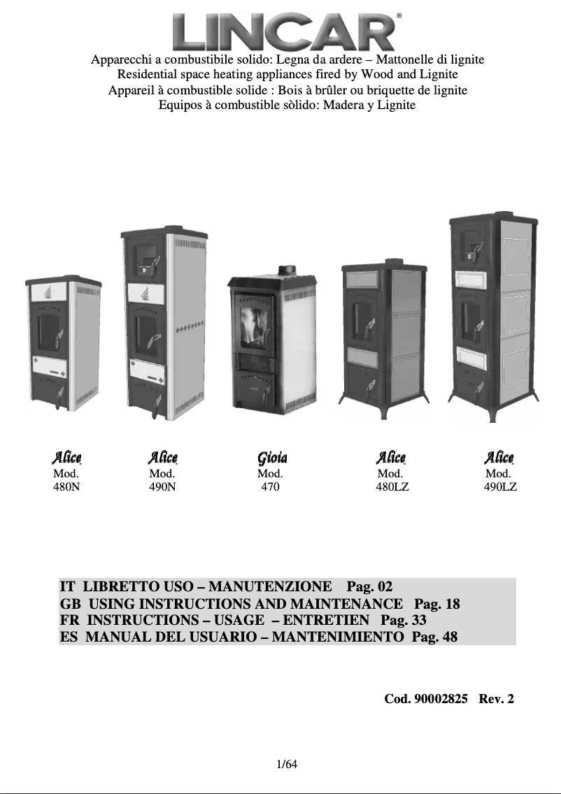 Page n°1 - Manuel utilisateur Lincar Gioia 470