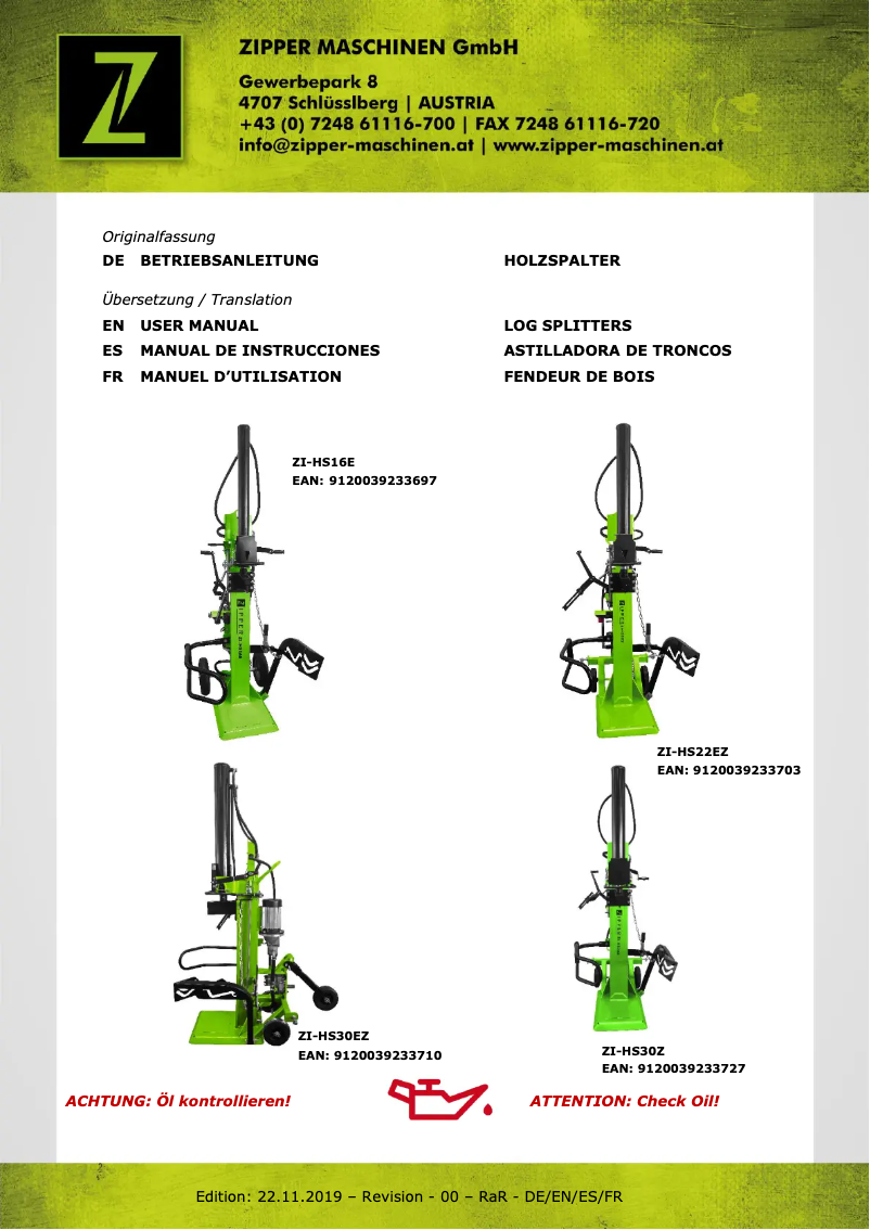 Page 1 de la notice Manuel utilisateur Zipper ZI-HS16E
