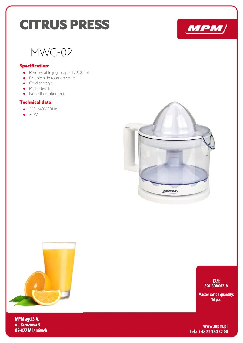 Image de la première page du manuel de l'appareil MWC-02