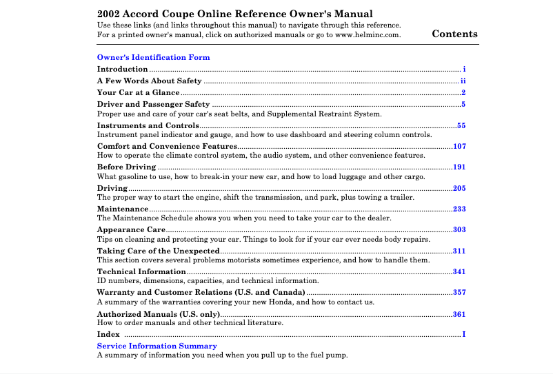 Imagen de la primera página del manual del dispositivo Accord (2002)