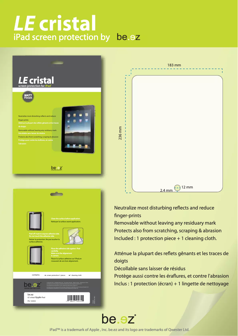 Page n°1 - Manuel utilisateur BE.EZ LE Cristal iPad