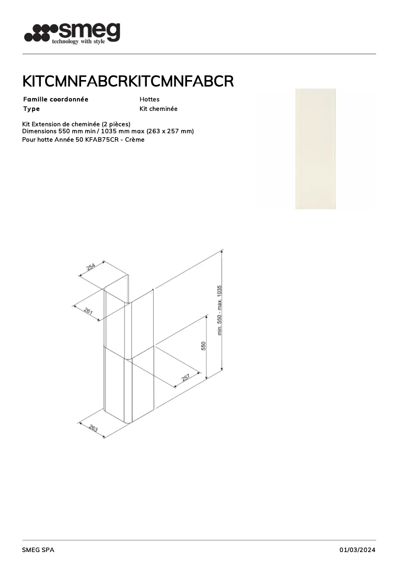 Page 1 de la notice Manuel utilisateur Smeg KITCMNFABCR