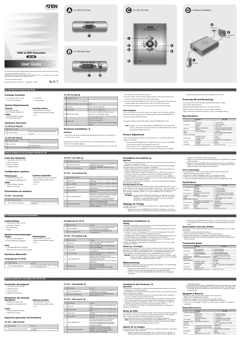 Page 1 de la notice Manuel utilisateur ATen VC160A