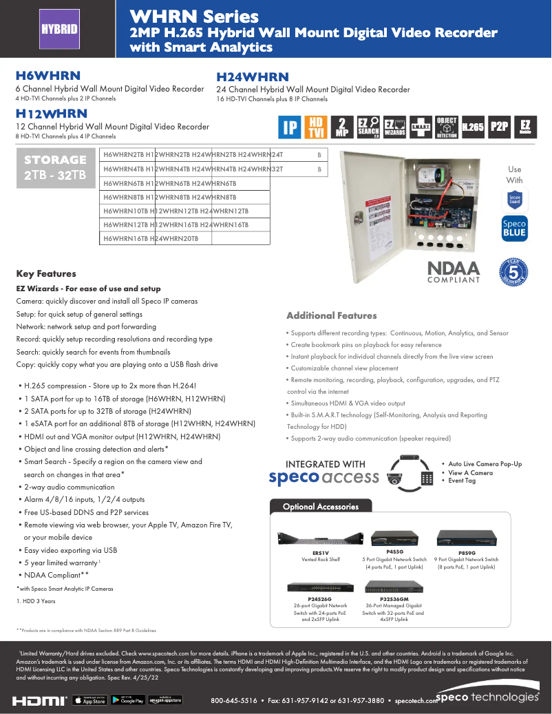 Page n°1 - Fiche technique Speco Technologies H6WHRN