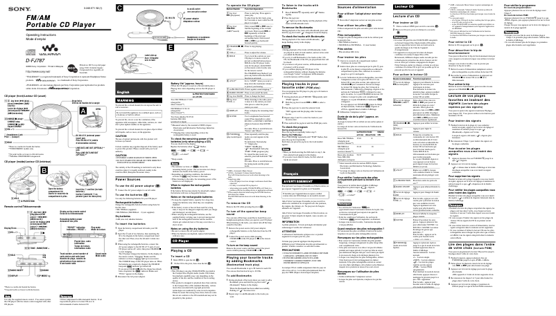 Page 1 de la notice Manuel utilisateur Sony D-FJ787