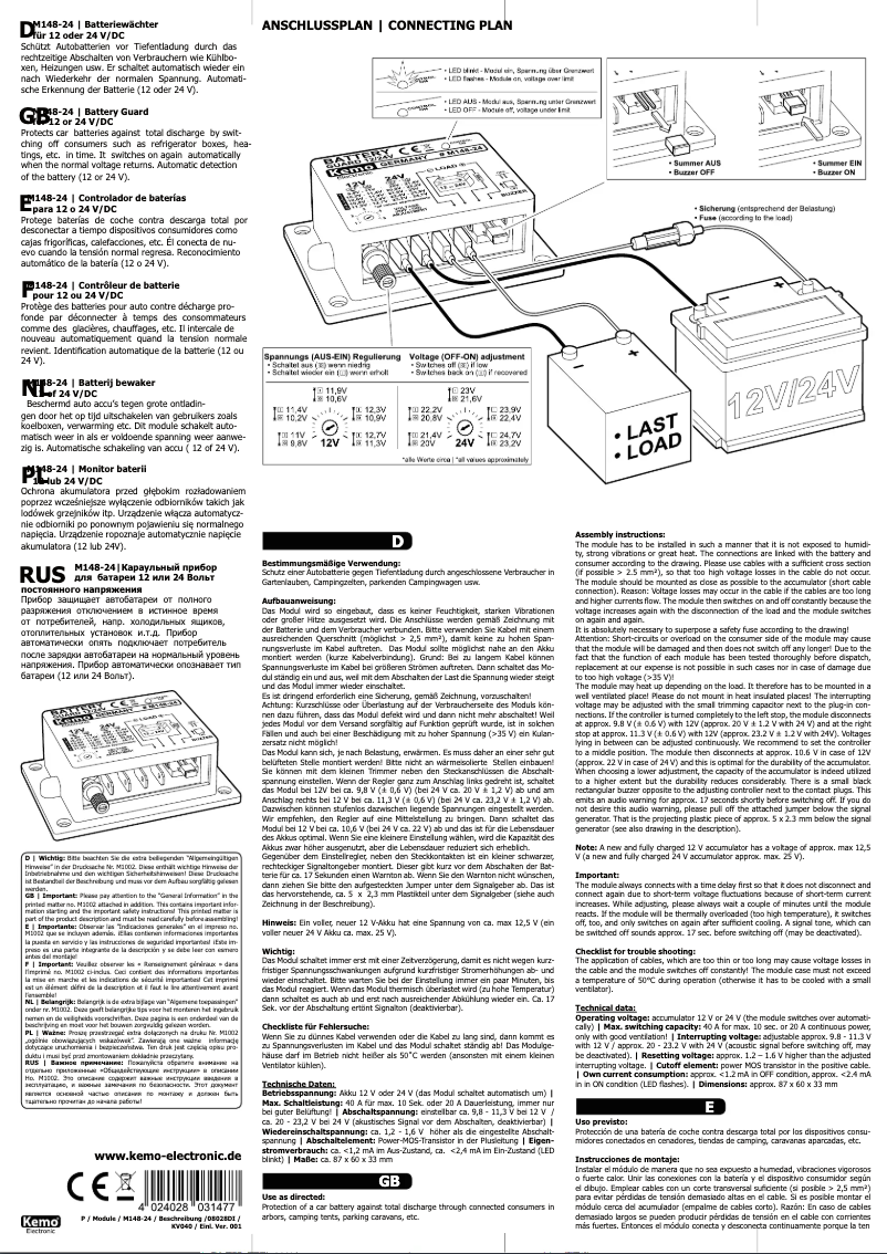 Page 1 de la notice Manuel utilisateur Kemo M148-24