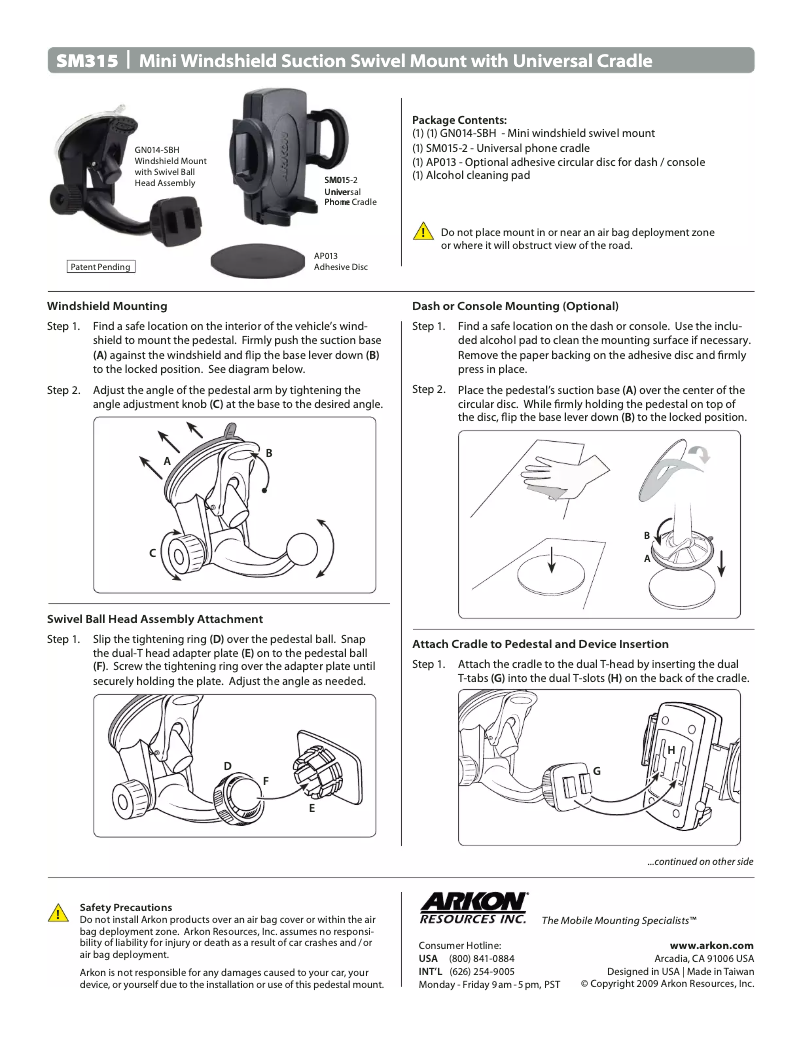 Page 1 de la notice Manuel utilisateur Arkon SM315