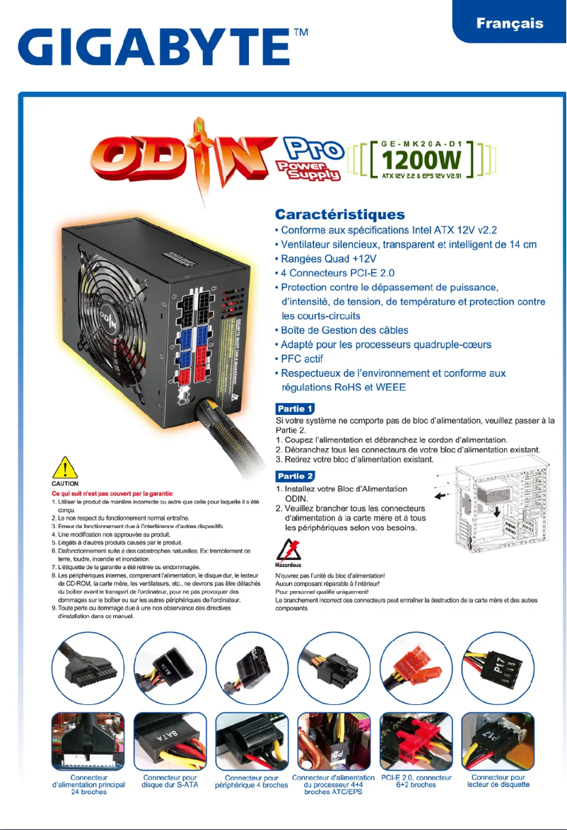 Page 1 de la notice Manuel utilisateur Gigabyte ODIN Pro 1200W