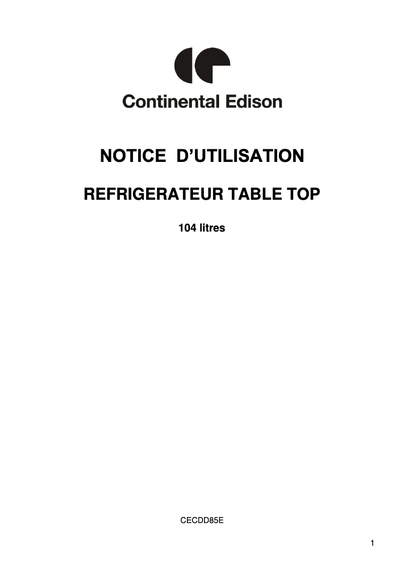 Page 1 de la notice Manuel utilisateur Continental Edison CECDD85E