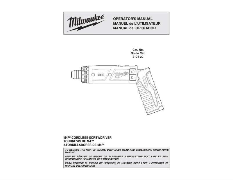 Page n°1 - Manuel d'utilisation et d'entretien Milwaukee 2101-20
