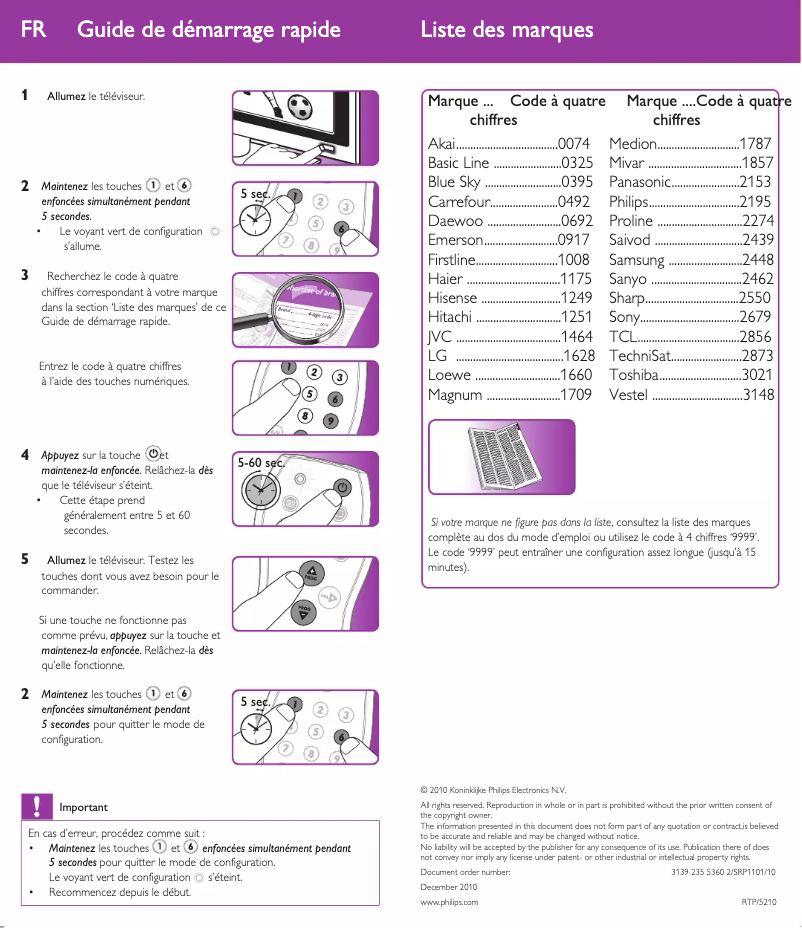 Page n°1 - Guide de démarrage rapide Philips SRP1101
