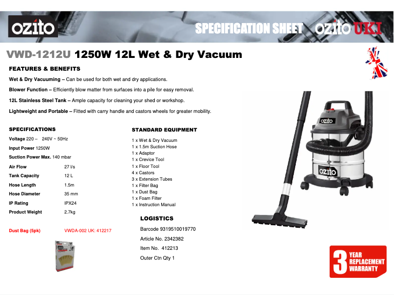 Image de la première page du manuel de l'appareil VWD-1212U