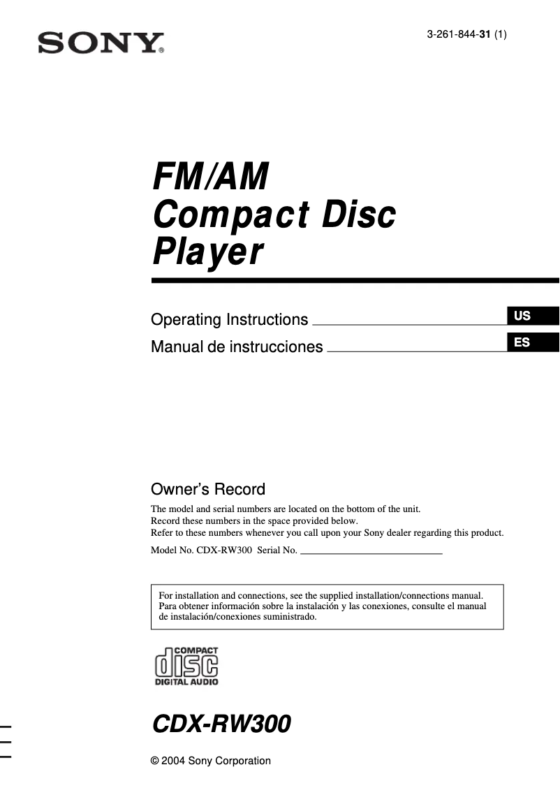 Page n°1 - Manuel utilisateur Sony CDX-RW300