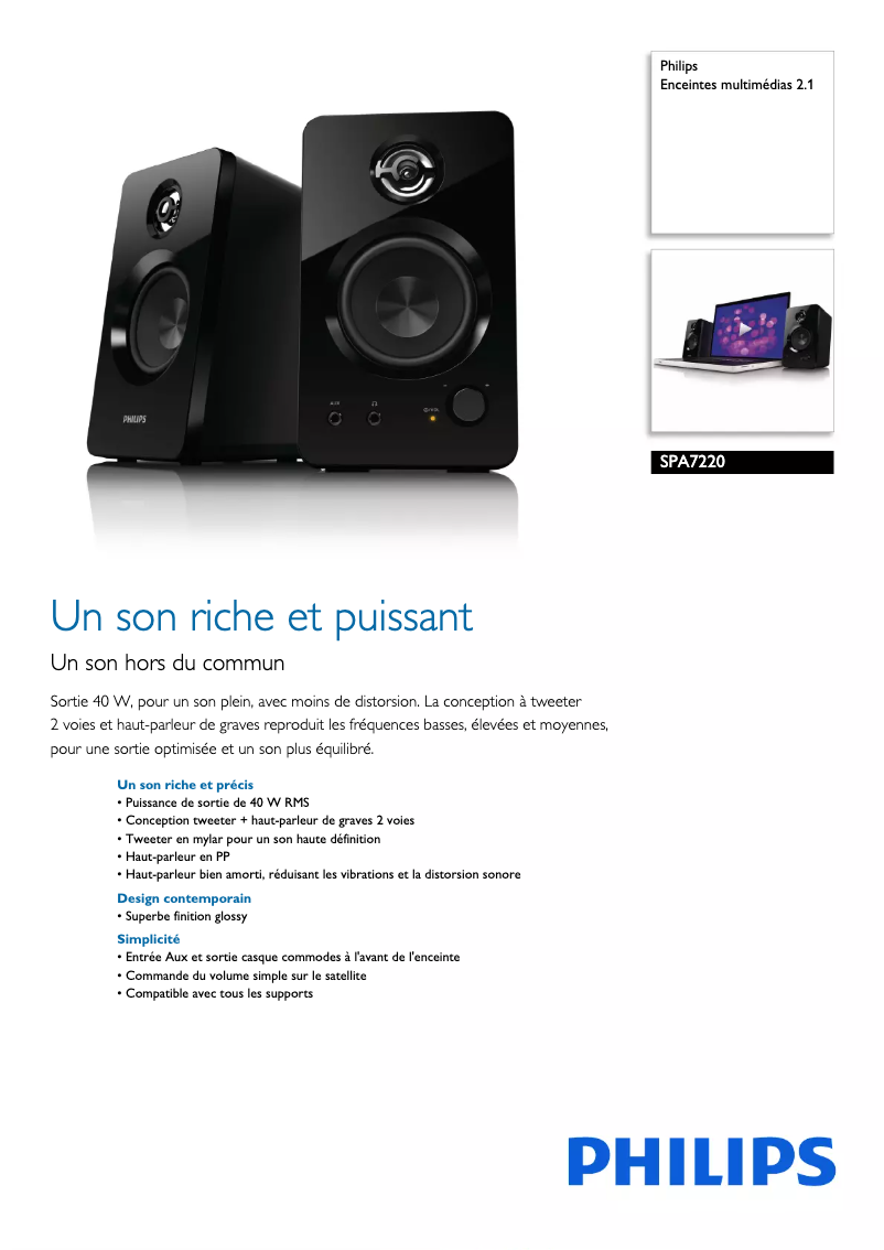 Page n°1 - Fiche technique Philips SPA7220