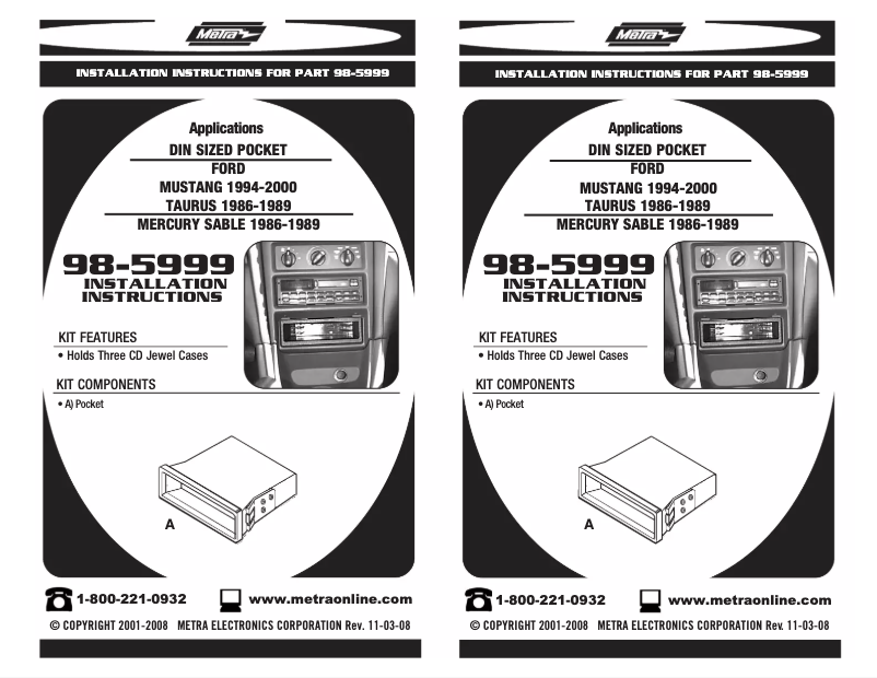 Page n°1 - Manuel utilisateur Metra 98-5999