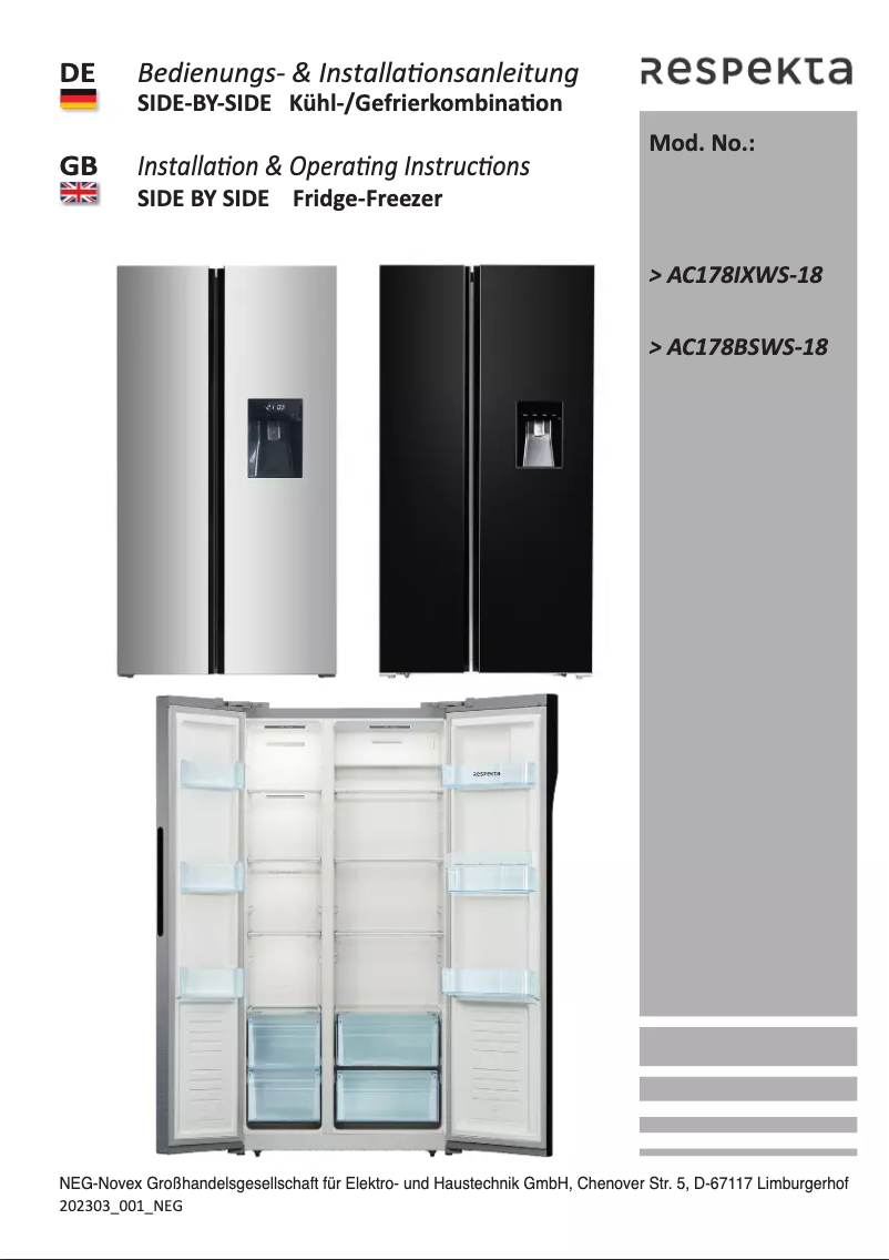 Image de la première page du manuel de l'appareil Narvik AC178BSWS-18