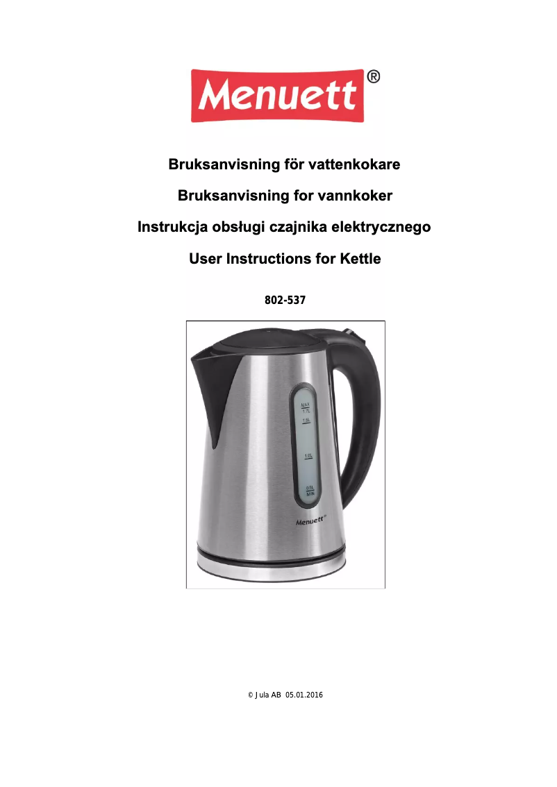 Page 1 de la notice Manuel utilisateur Menuett 802-537