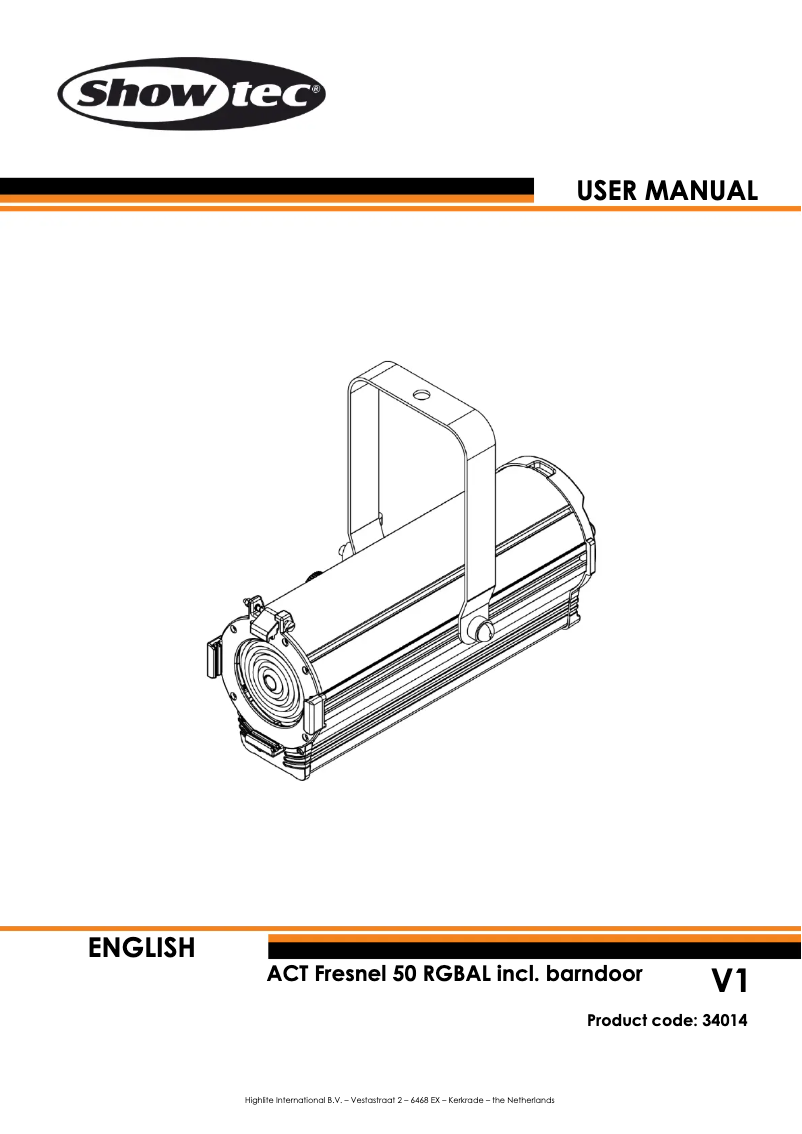 Page 1 de la notice Manuel utilisateur Showtec ACT Fresnel 50 RGBAL