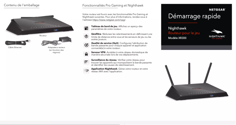 Page 1 de la notice Guide d'installation Netgear Nighthawk Pro Gaming XR300