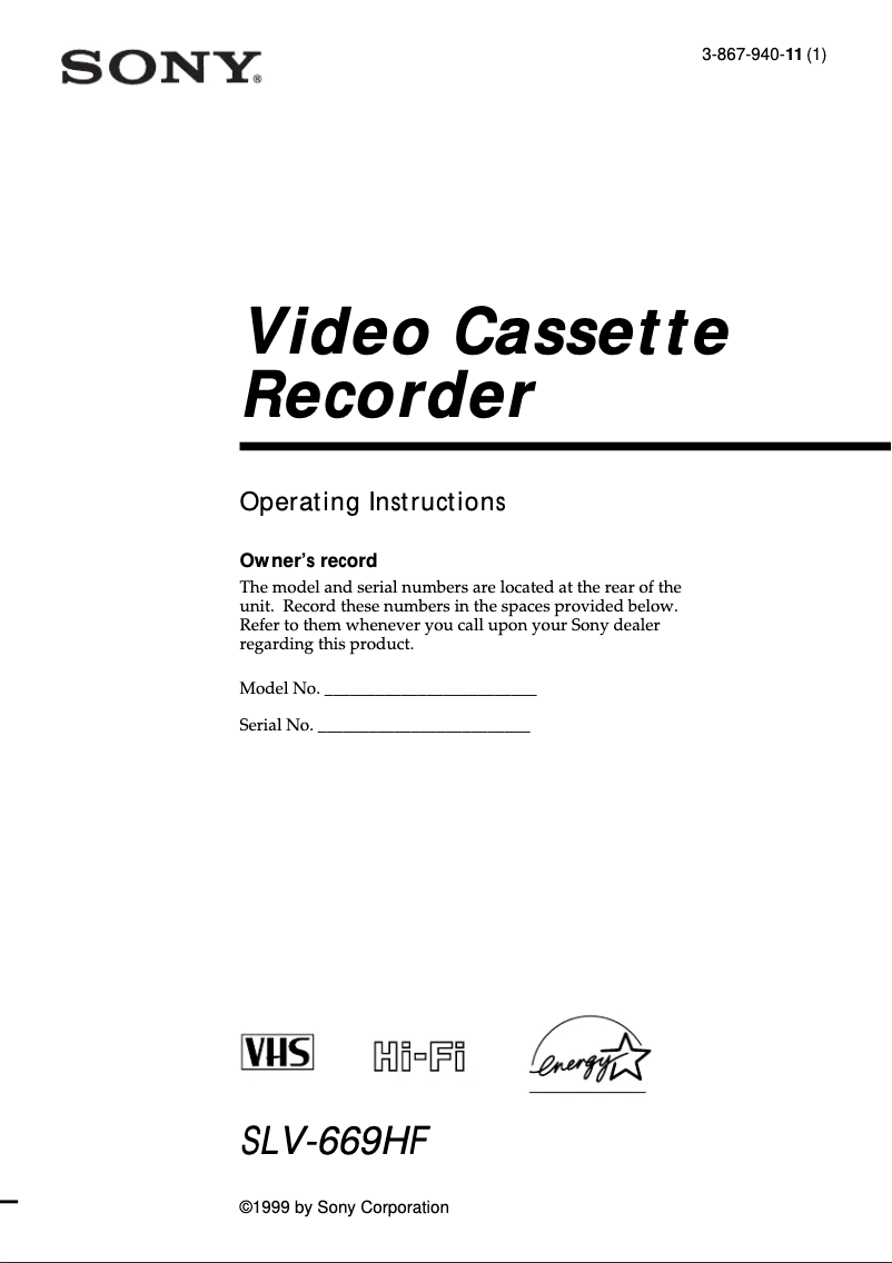 Image de la première page du manuel de l'appareil SLV-669HF