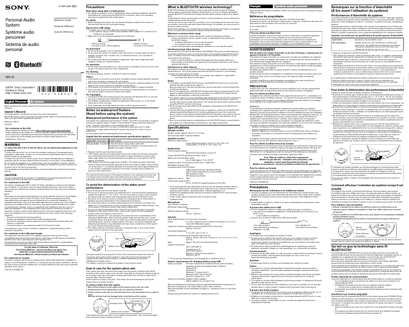 Page n°1 - Manuel utilisateur Sony SRS-X1