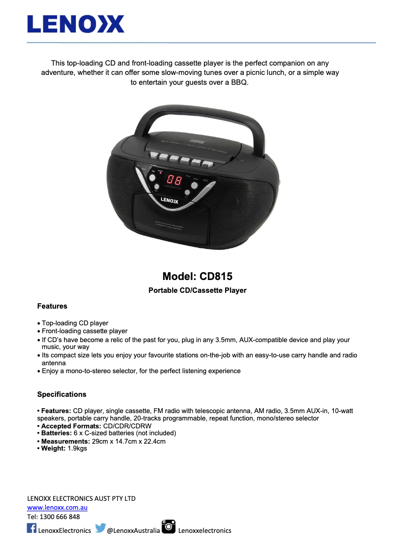 Image de la première page du manuel de l'appareil CD815