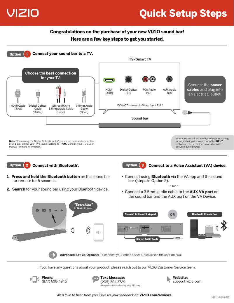 Page 1 de la notice Guide de démarrage rapide VIZIO M21d-H8R
