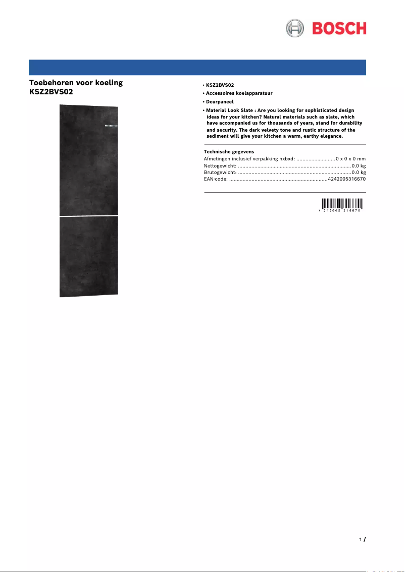 Page 1 de la notice Manuel utilisateur Bosch KSZ2BVS02