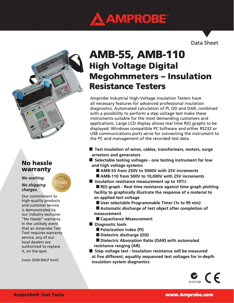 Page 1 de la notice Fiche technique Amprobe AMB-55
