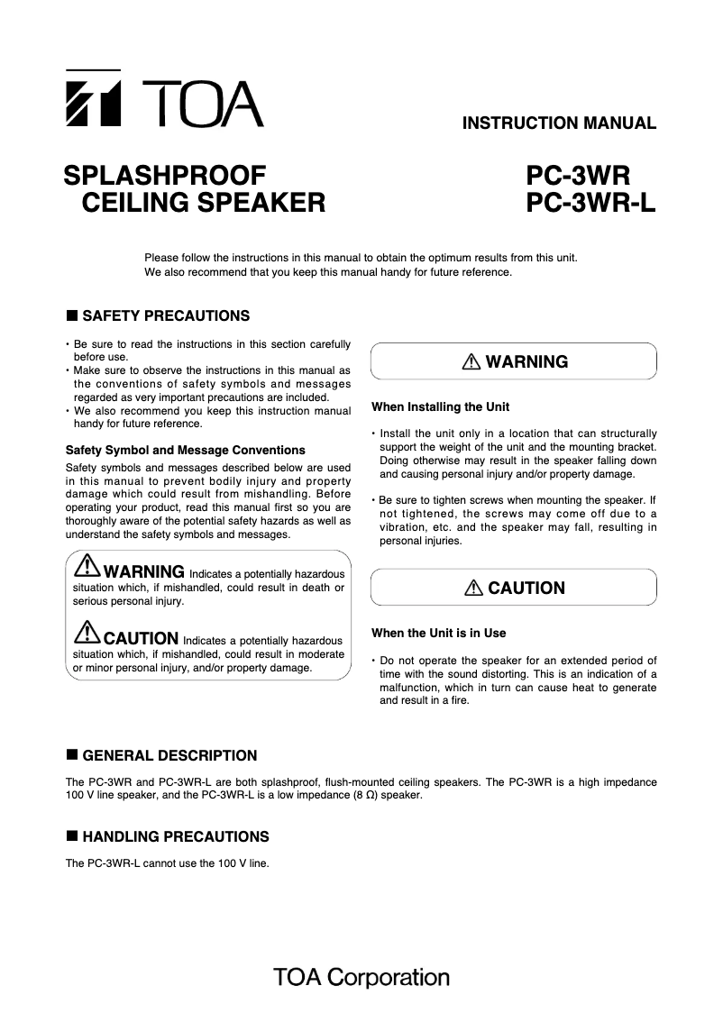 Image de la première page du manuel de l'appareil PC-3WR-L