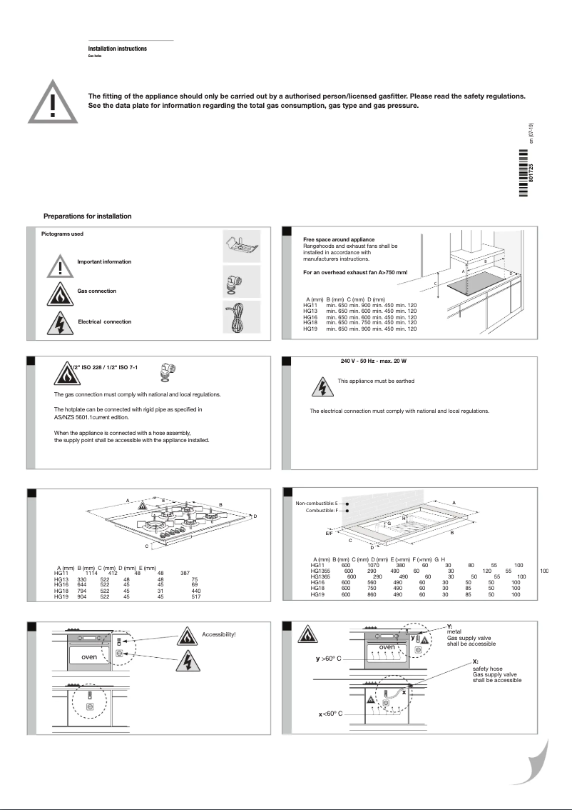 Page 1 de la notice Guide d'installation Asko HG1365GD