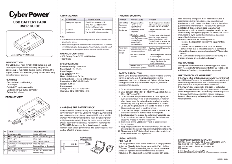 Page 1 de la notice Manuel utilisateur CyberPower CPBC10400