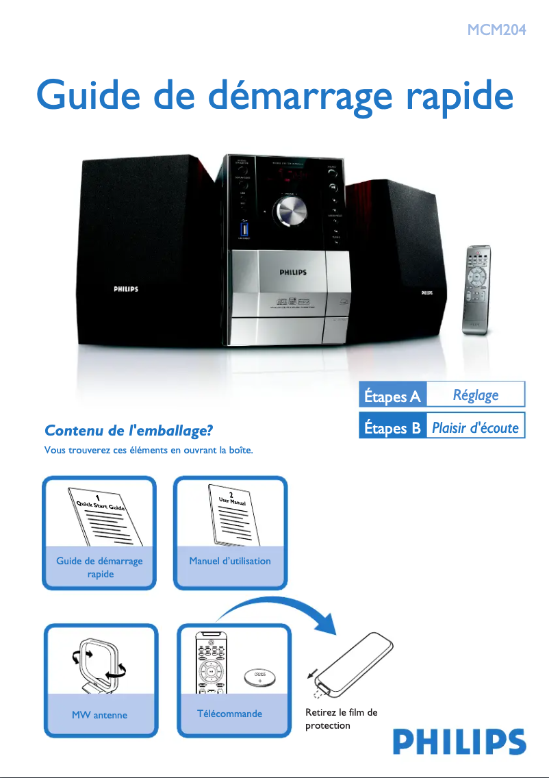Page 1 de la notice Guide de démarrage rapide Philips MCM204