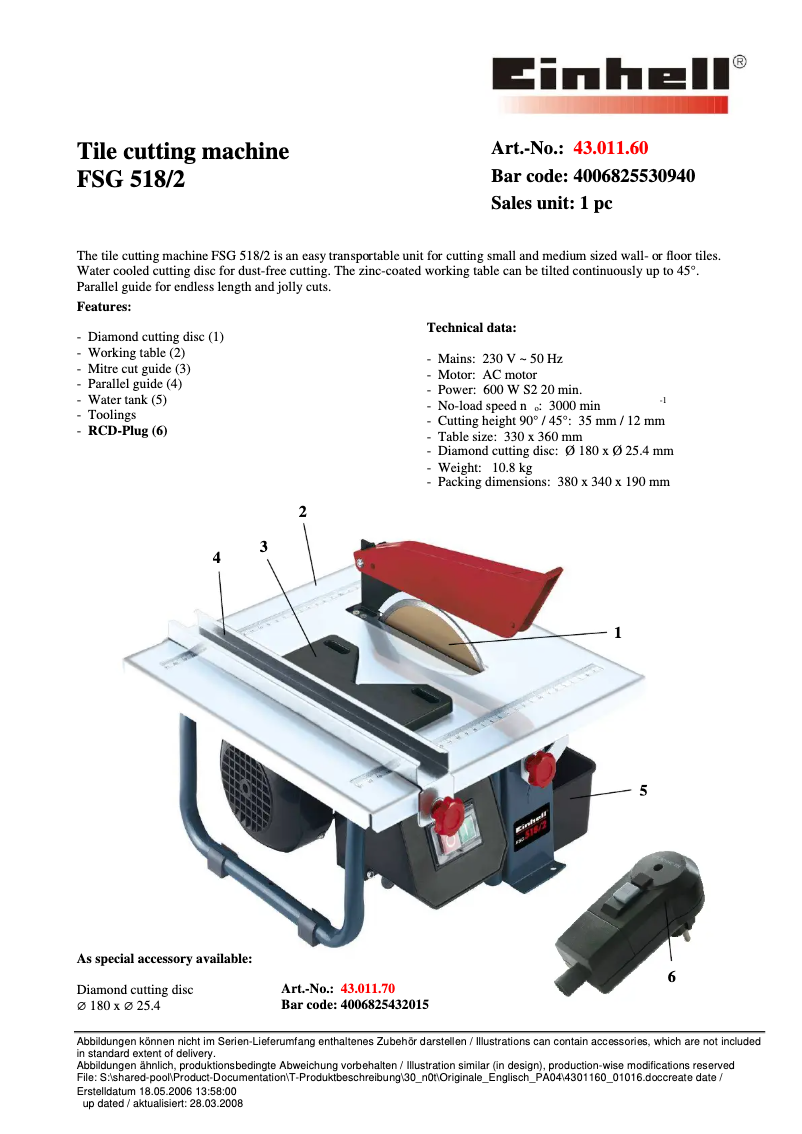 Page 1 de la notice Manuel utilisateur Einhell FSG 518/2