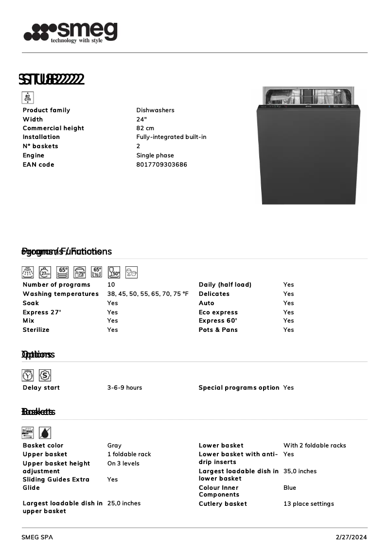 Page 1 de la notice Fiche technique Smeg STU8222