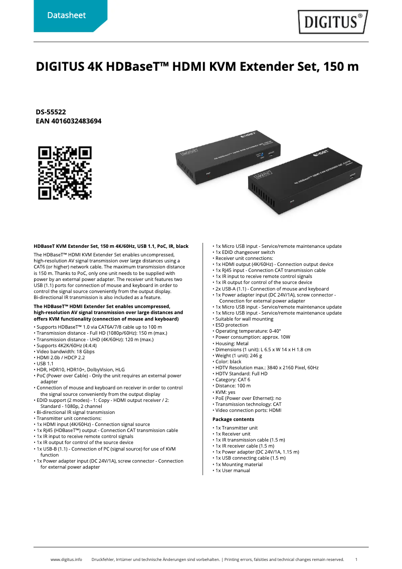 Página 1 del manual Ficha técnica Digitus DS-55522