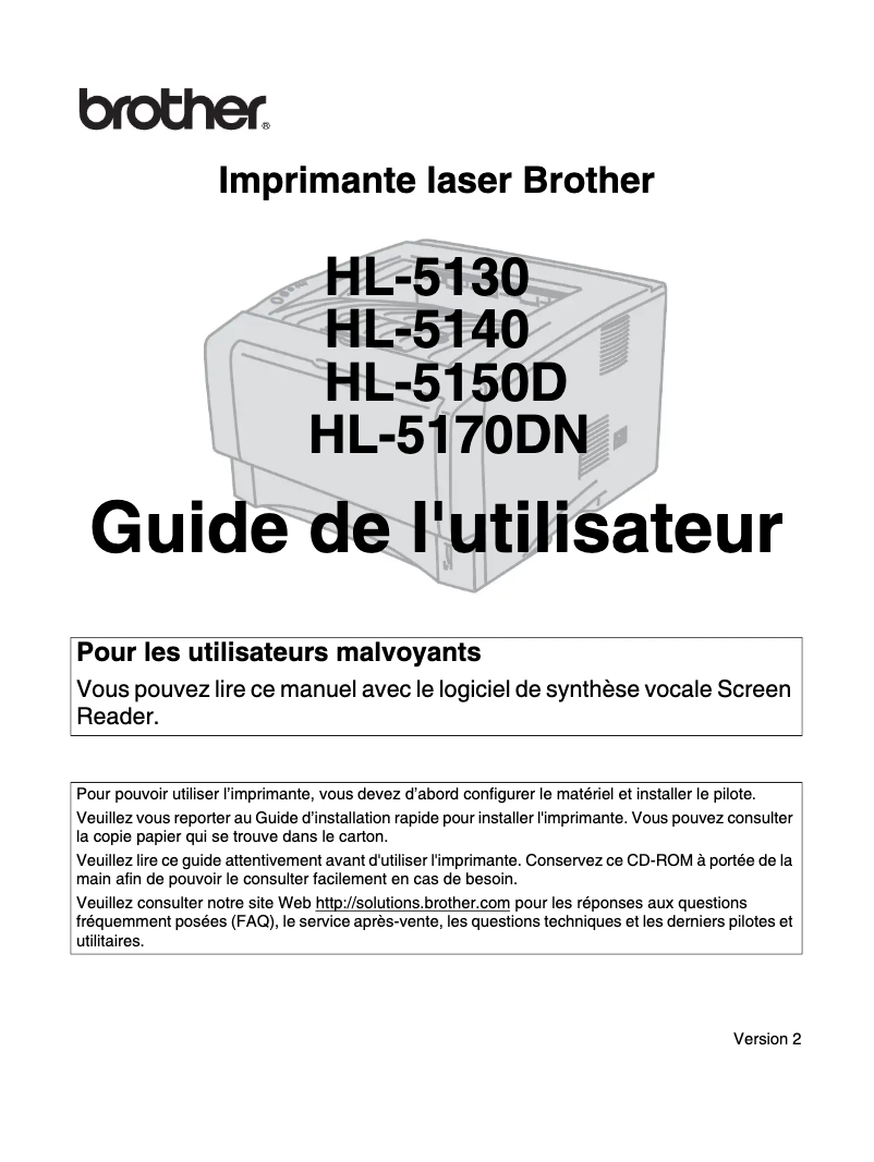 Page 1 de la notice Manuel utilisateur Brother HL-5150D