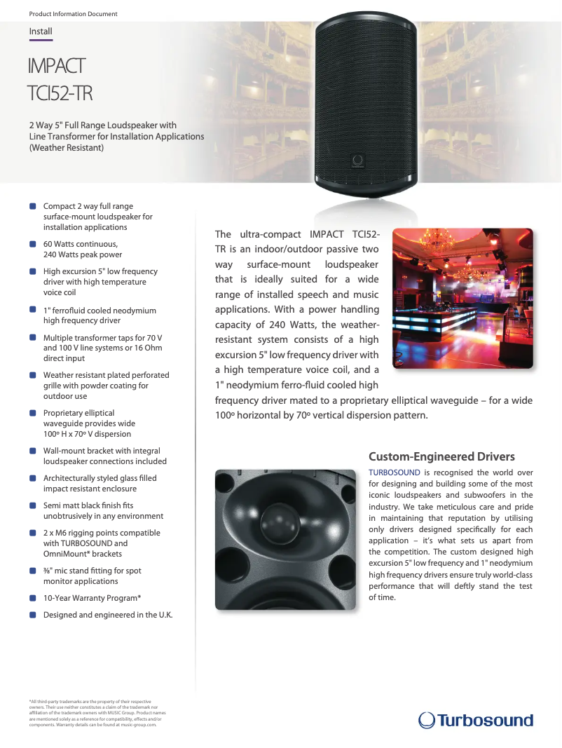 Página 1 del manual Ficha técnica Turbosound Impact TCI52-TR