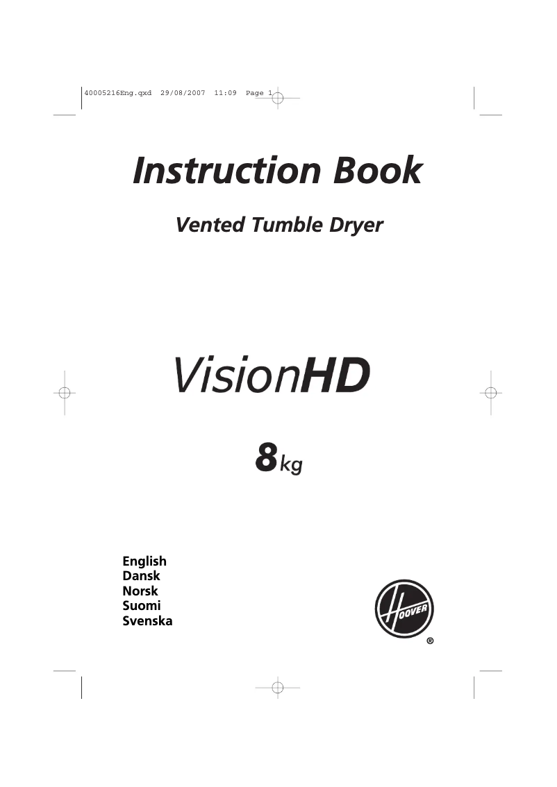 Page n°1 - Manuel utilisateur Hoover VHV 380-86S
