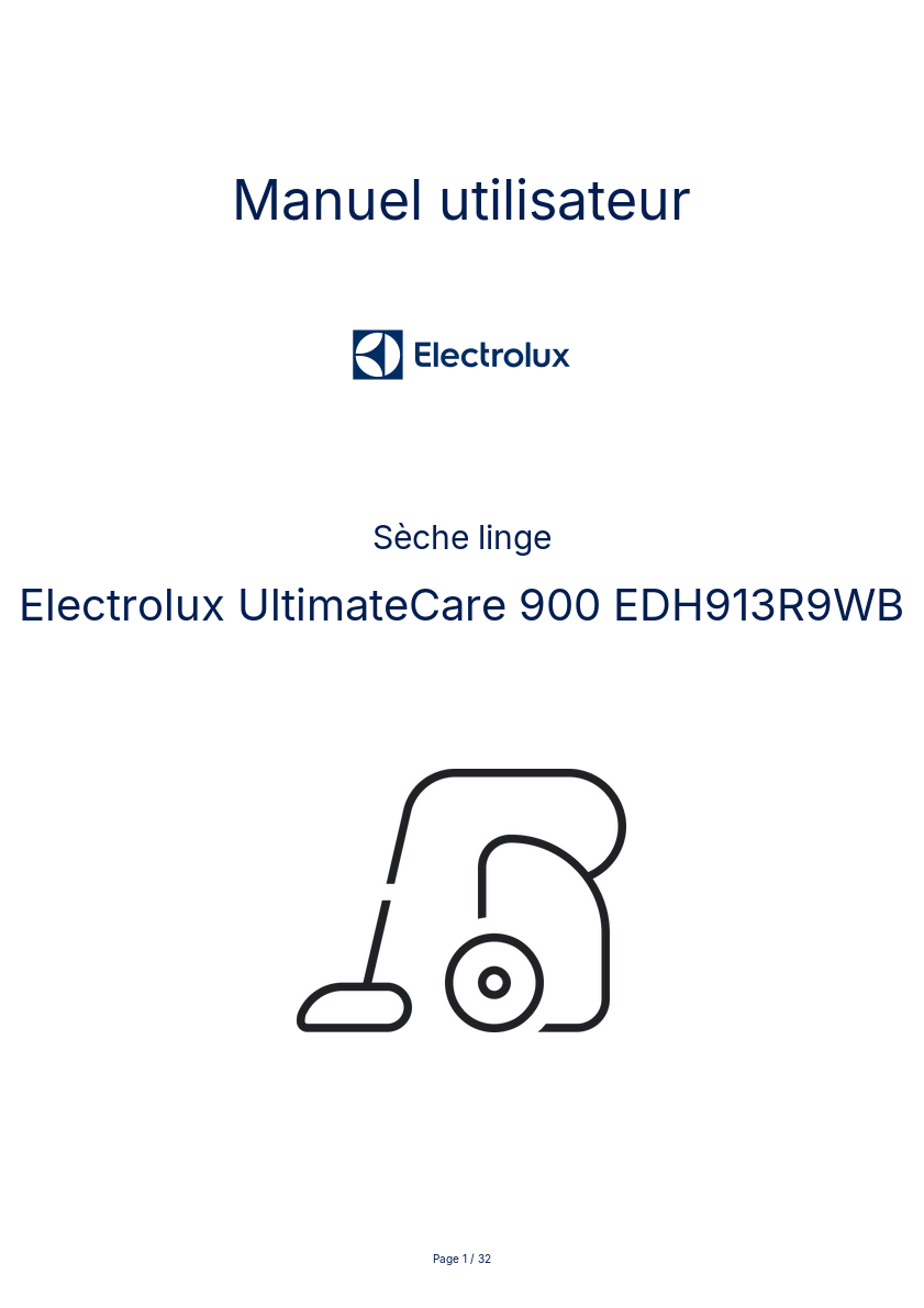 Page n°1 - Manuel utilisateur Electrolux UltimateCare 900 EDH913R9WB