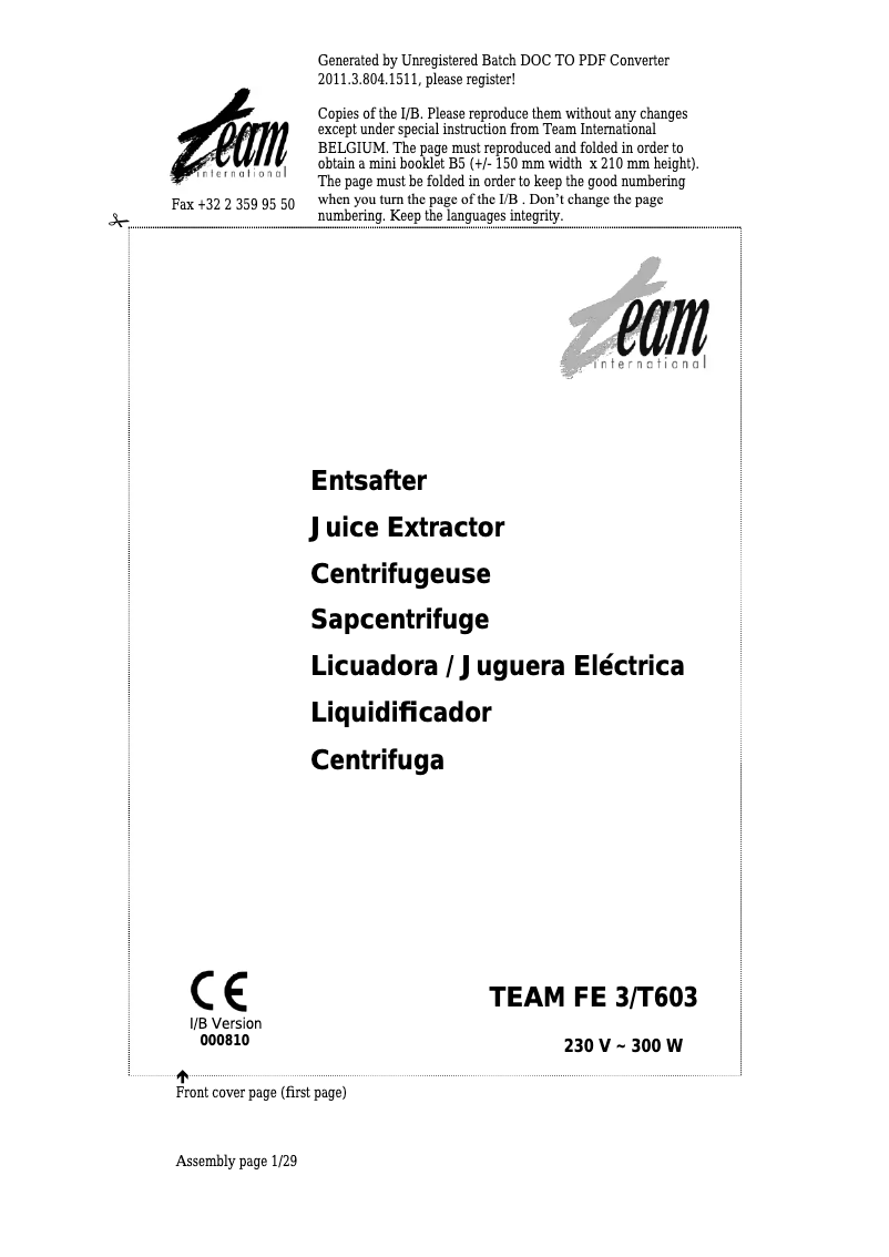 Page n°1 - Manuel utilisateur Team FE 3