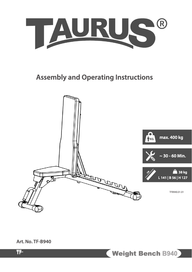 Page 1 de la notice Manuel utilisateur Taurus Weight Bench B940