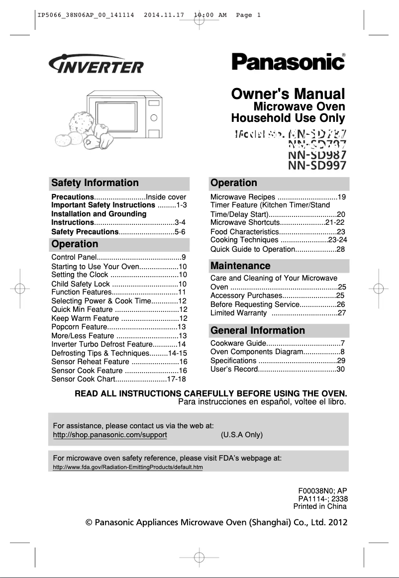 Página 1 del manual Manual de usuario Panasonic NN-SD787
