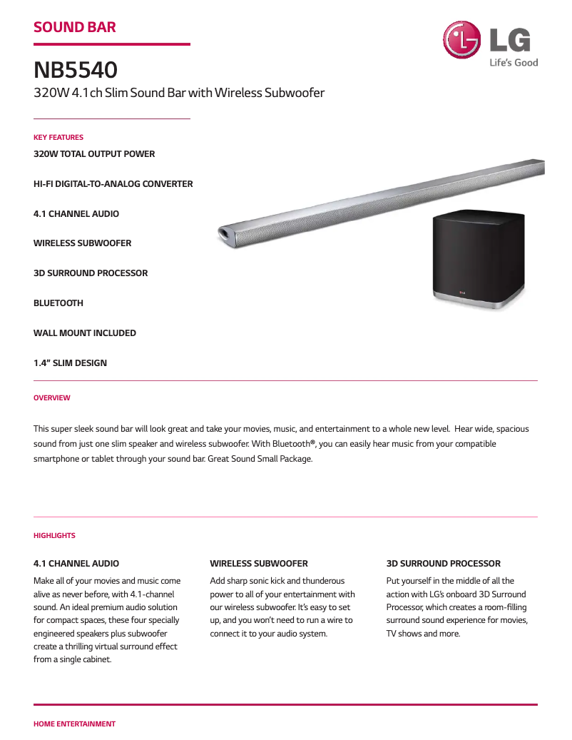 Page n°1 - Fiche technique LG NB5540