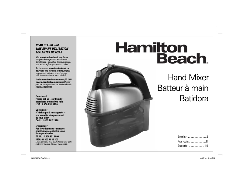 Página 1 del manual Manual de instrucciones Hamilton Beach SoftScrape 62637